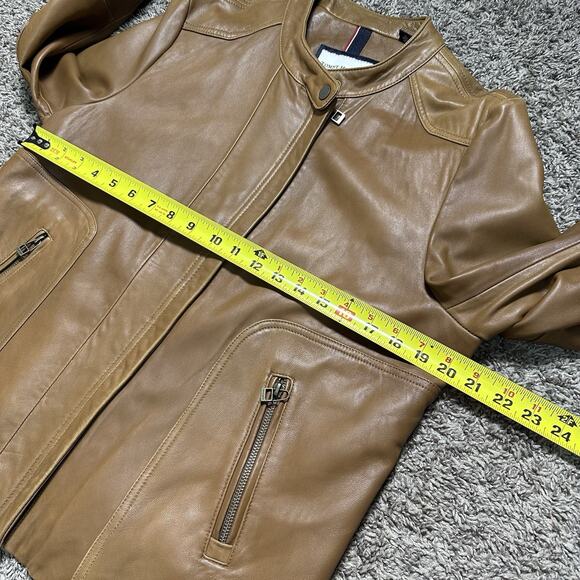 Tommy Hilfiger American Classics Womens Sz XL Cognac Brown Leather Jacket Biker - Picture 4 of 6
